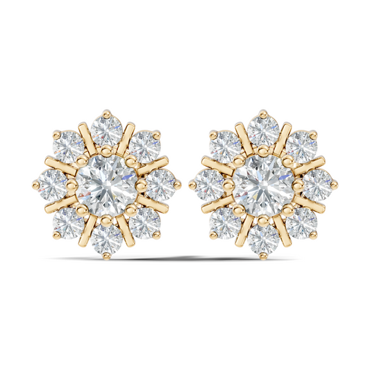 14k Solid Gold Round Shape Sparkling Shinning Elegance New Style Diamond Earrings For Women
