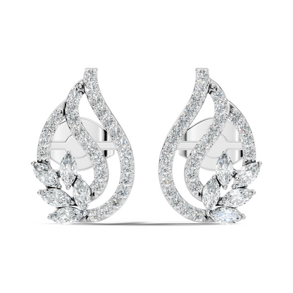 10k Solid White Gold Round And Marquise Shape Lab Grown & Natural Diamond New Style Vintage Minimalist  Diamond Studs Earrings