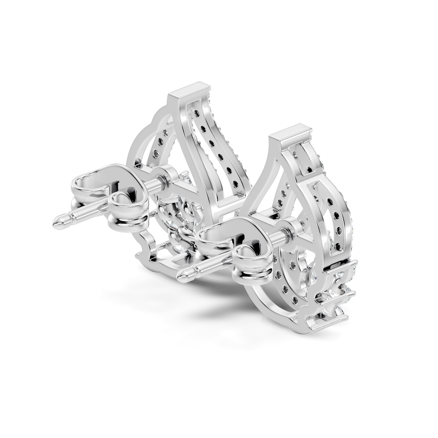 10k Solid White Gold Round And Marquise Shape Lab Grown & Natural Diamond New Style Vintage Minimalist  Diamond Studs Earrings