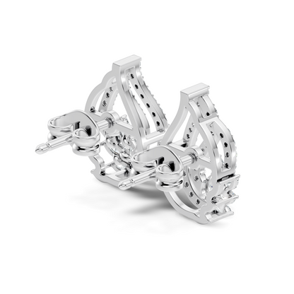 10k Solid White Gold Round And Marquise Shape Lab Grown & Natural Diamond New Style Vintage Minimalist  Diamond Studs Earrings