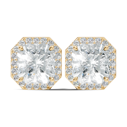 Radiant Square & Round Shape 4.02 Ct  Lab Grown Diamond 14k Solid Gold Stunning New Classic Studs Diamond Earrings For Her Gift