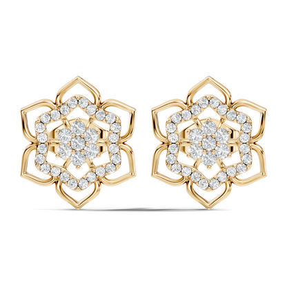 18k Solid Gold Natural & Lab Grown Round Shape Diamond New Classic Elegance Diamond Earrings For Women