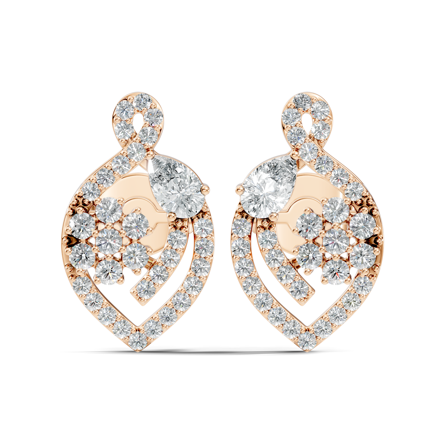 Pear & Round Shape 14k Solid Gold  Lab Grown- Natural Diamond Earrings For Daily wear For Women