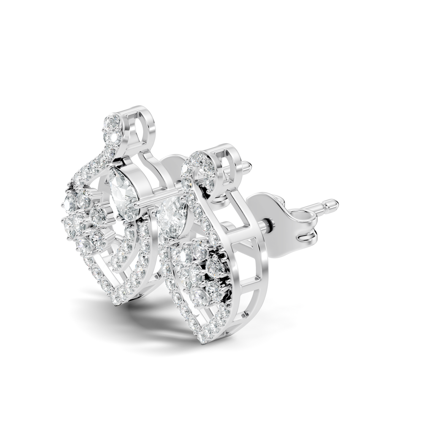 Pear & Round Shape 14k Solid Gold  Lab Grown- Natural Diamond Earrings For Daily wear For Women