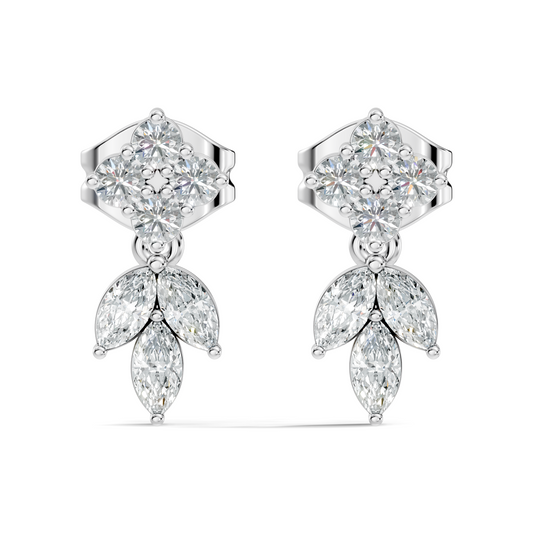 Round & Marquise Shape 14k Solid Rose Gold  Lab Grown-Natural Diamond Elegance Affordable Shinning Earrings For Women Anniversary gift