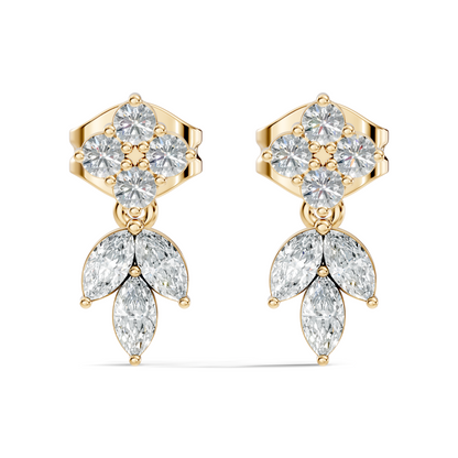 Round & Marquise Shape 14k Solid Rose Gold  Lab Grown-Natural Diamond Elegance Affordable Shinning Earrings For Women Anniversary gift