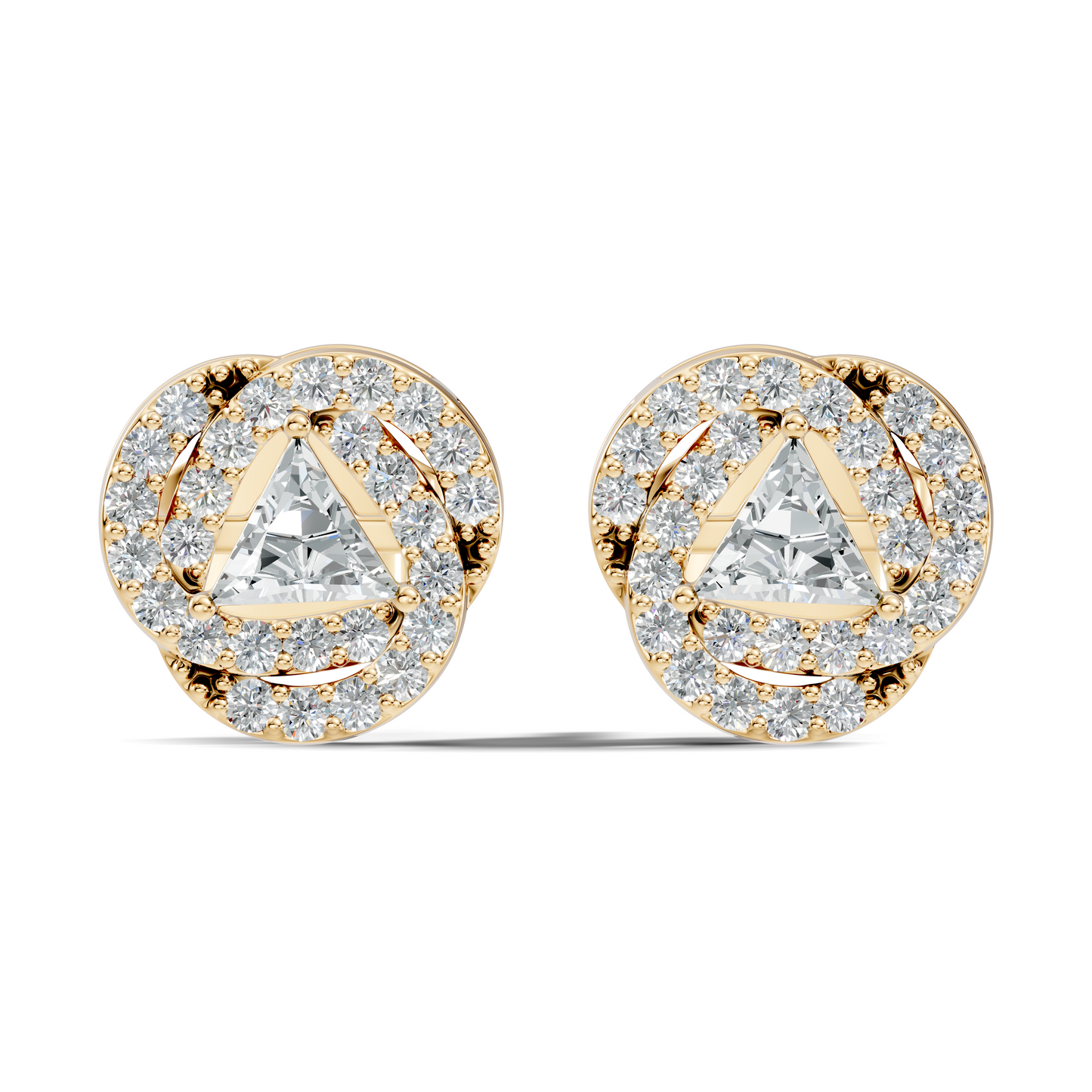 Triangle & Round Shape 18k Solid Rose Gold Dazzling Sparkle Unique Style Earrings For Surprise Gift