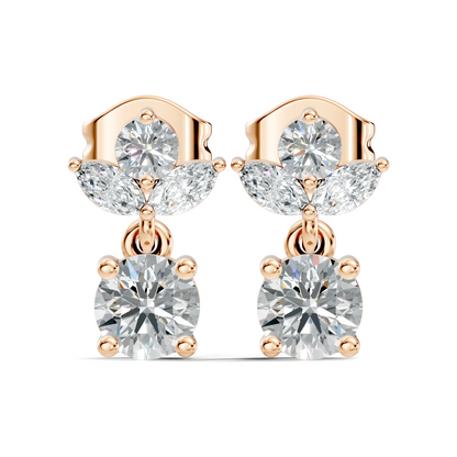 Timeless 1.60 Ct Lab Grown Round Brilliant & Marquise Diamond Drop Earrings