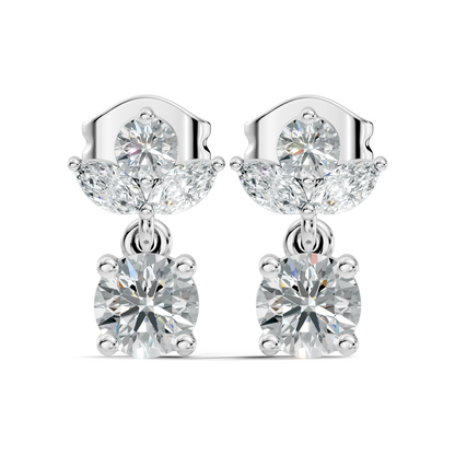 Timeless 1.60 Ct Lab Grown Round Brilliant & Marquise Diamond Drop Earrings