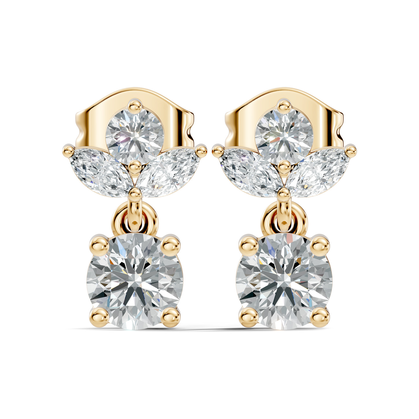 Timeless 1.60 Ct Lab Grown Round Brilliant & Marquise Diamond Drop Earrings