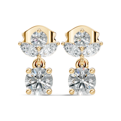 Timeless 1.60 Ct Lab Grown Round Brilliant & Marquise Diamond Drop Earrings