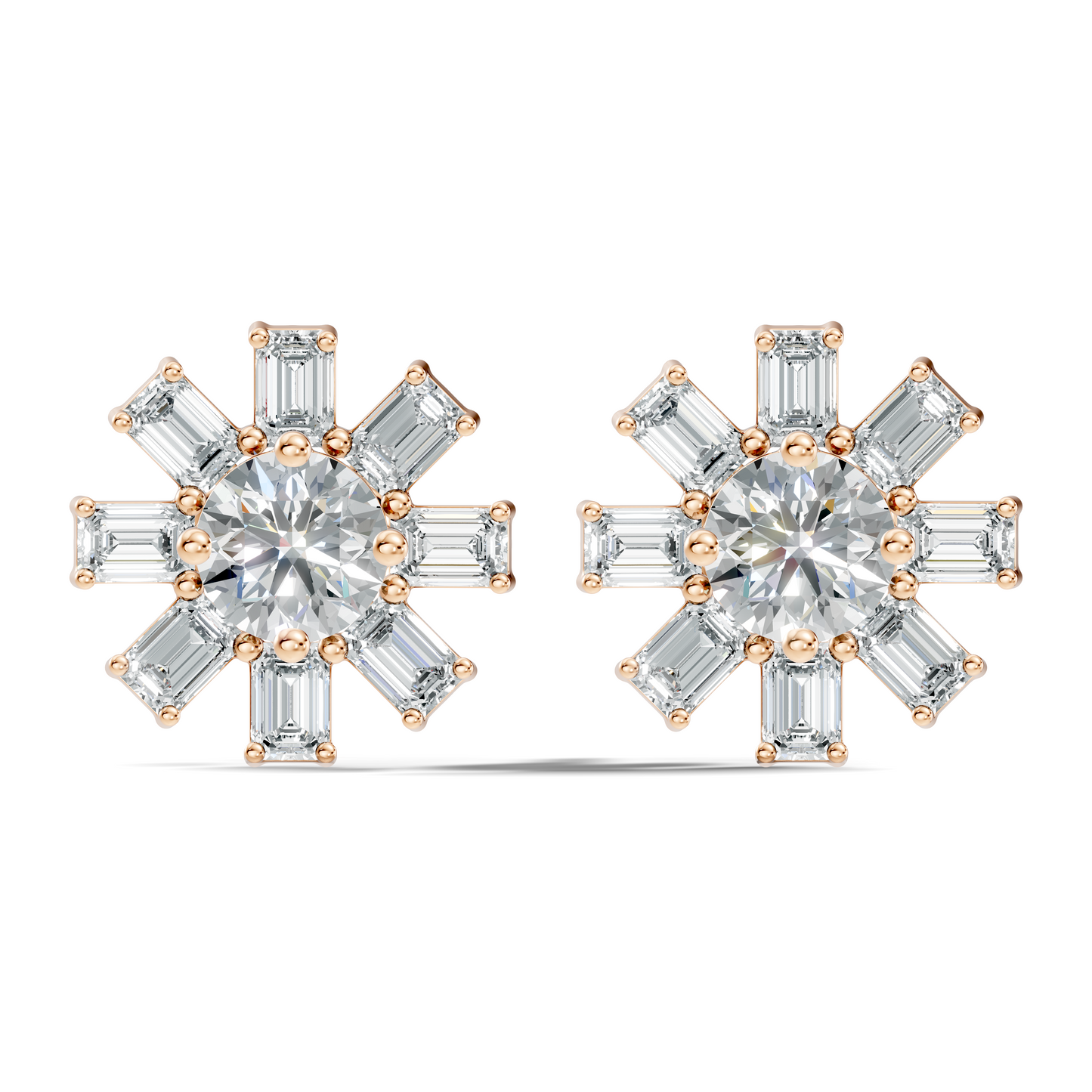 Emerald & Round Shape 10k Solid Gold Lab Grown Diamond Very Dazzling Vintage Diamond Earrings For Her