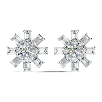 Emerald & Round Shape 10k Solid Gold Lab Grown Diamond Very Dazzling Vintage Diamond Earrings For Her