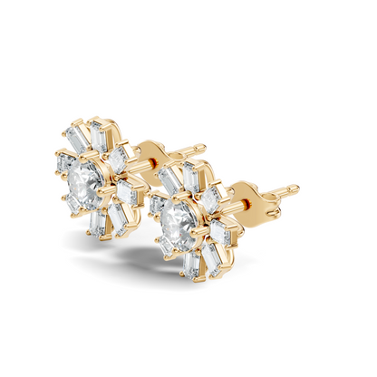 Emerald & Round Shape 10k Solid Gold Lab Grown Diamond Very Dazzling Vintage Diamond Earrings For Her