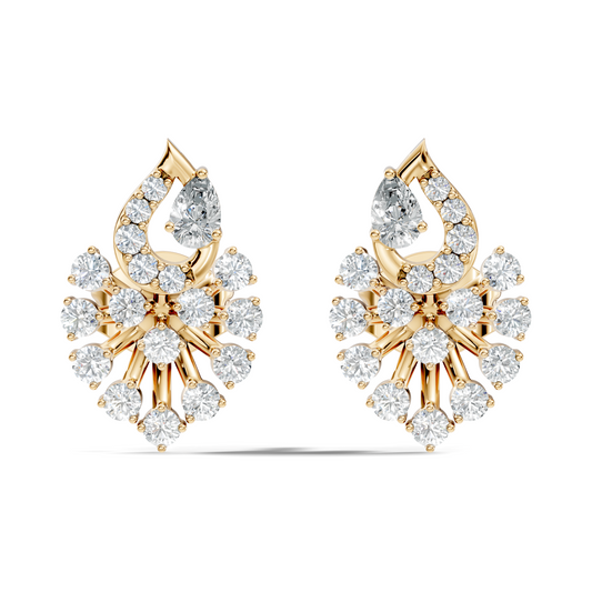 Lab Grown Floral Leaf Cluster Diamond Stud Earrings 14K Rose Gold Statement Design