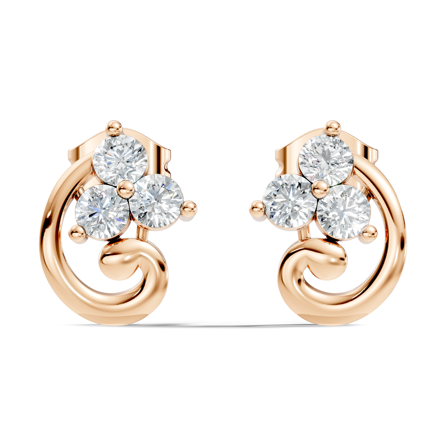 Classic Floral Cluster Round Diamond Stud Earrings 18K White Gold Perfect Gift For Her