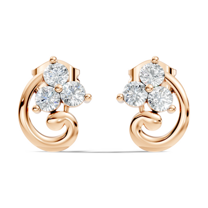 Classic Floral Cluster Round Diamond Stud Earrings 18K White Gold Perfect Gift For Her