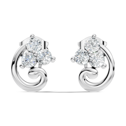 Classic Floral Cluster Round Diamond Stud Earrings 18K White Gold Perfect Gift For Her