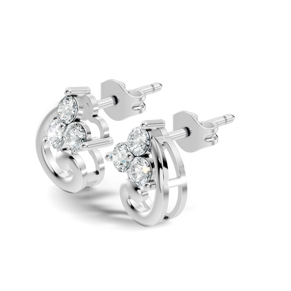 Classic Floral Cluster Round Diamond Stud Earrings 18K White Gold Perfect Gift For Her