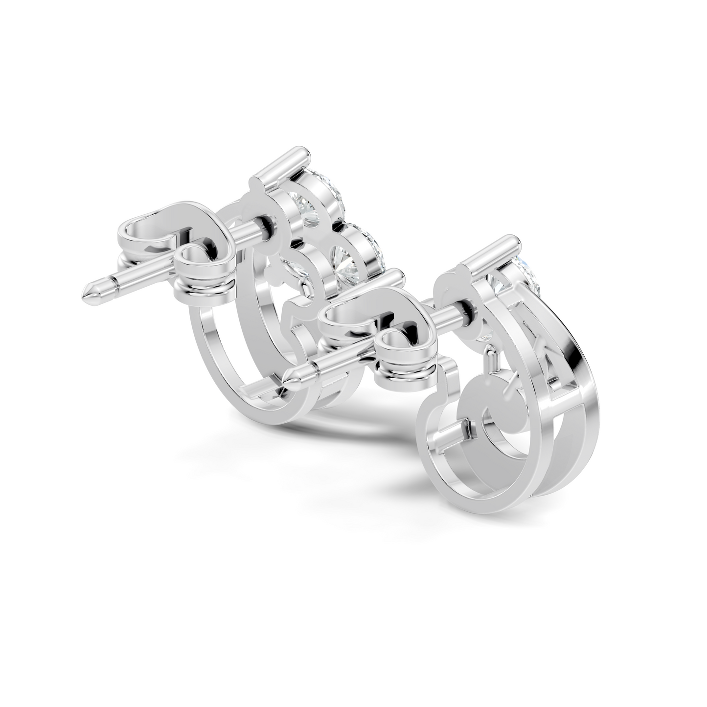 Classic Floral Cluster Round Diamond Stud Earrings 18K White Gold Perfect Gift For Her