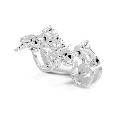 Classic Floral Cluster Round Diamond Stud Earrings 18K White Gold Perfect Gift For Her