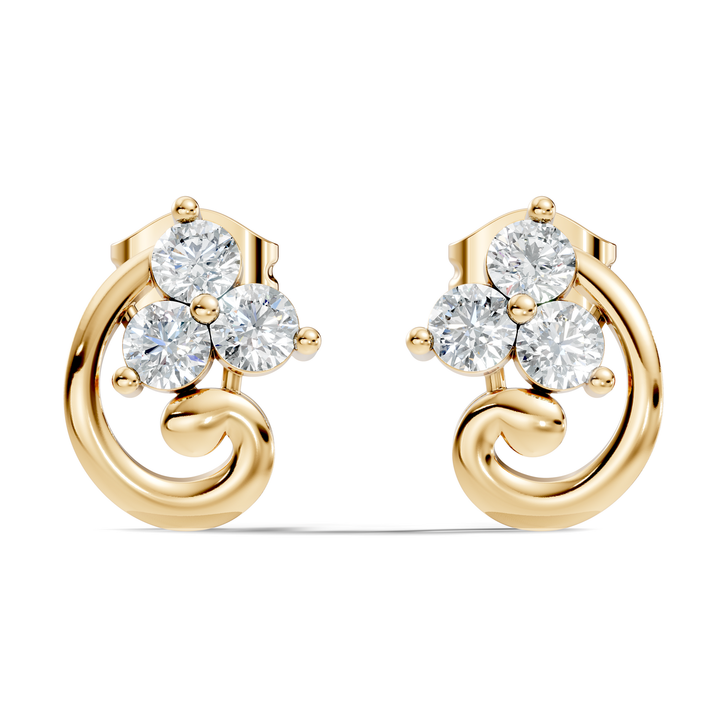 Classic Floral Cluster Round Diamond Stud Earrings 18K White Gold Perfect Gift For Her