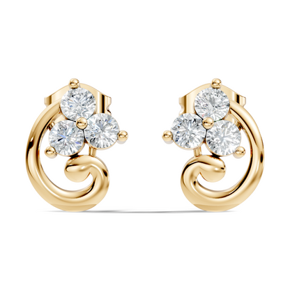 Classic Floral Cluster Round Diamond Stud Earrings 18K White Gold Perfect Gift For Her