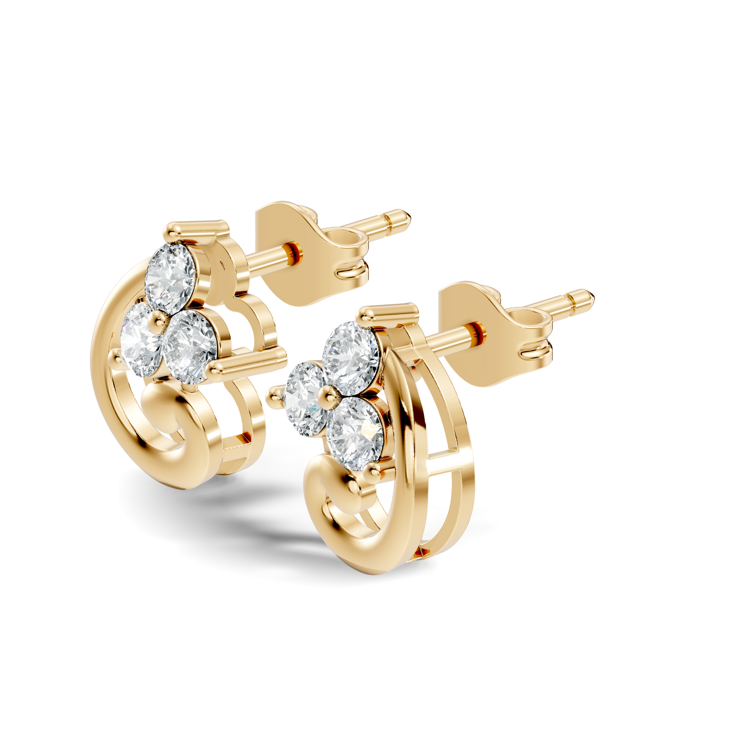 Classic Floral Cluster Round Diamond Stud Earrings 18K White Gold Perfect Gift For Her