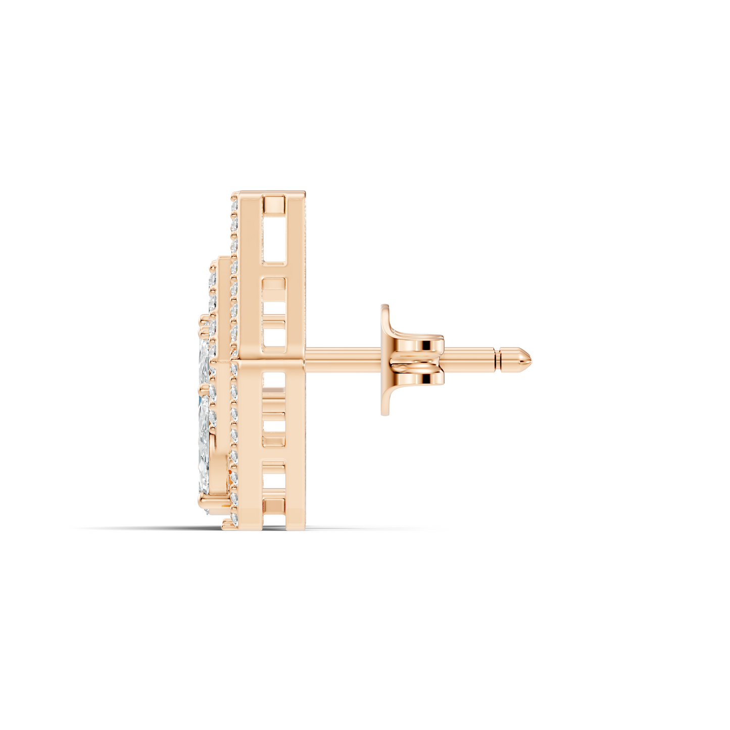 Round & Marquise shape Lab Grown-Natural Diamond 14k Solid Rose Gold Earrings For Women