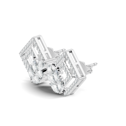 Round & Marquise shape Lab Grown-Natural Diamond 14k Solid Rose Gold Earrings For Women