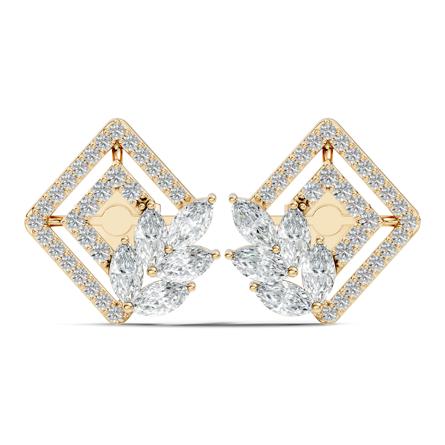 Round & Marquise shape Lab Grown-Natural Diamond 14k Solid Rose Gold Earrings For Women