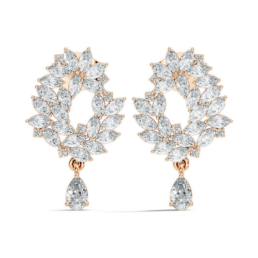 14K Rose Gold Marquise Cluster Earrings with Pear Drop Wedding & Party Jewelry For Her