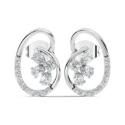 Elegant Oval Frame Floral Pear And Round Diamond Stud Earrings In 14K Solid Rose Gold