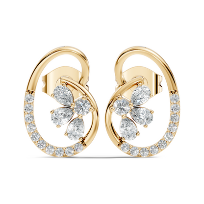 Elegant Oval Frame Floral Pear And Round Diamond Stud Earrings In 14K Solid Rose Gold