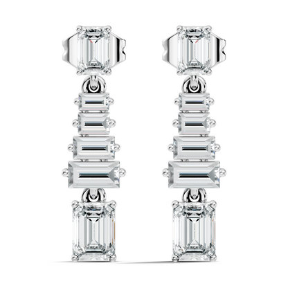 Women's 2.25 Ct Emerald Baguette Diamond Stud Earrings - Classic Drop Design