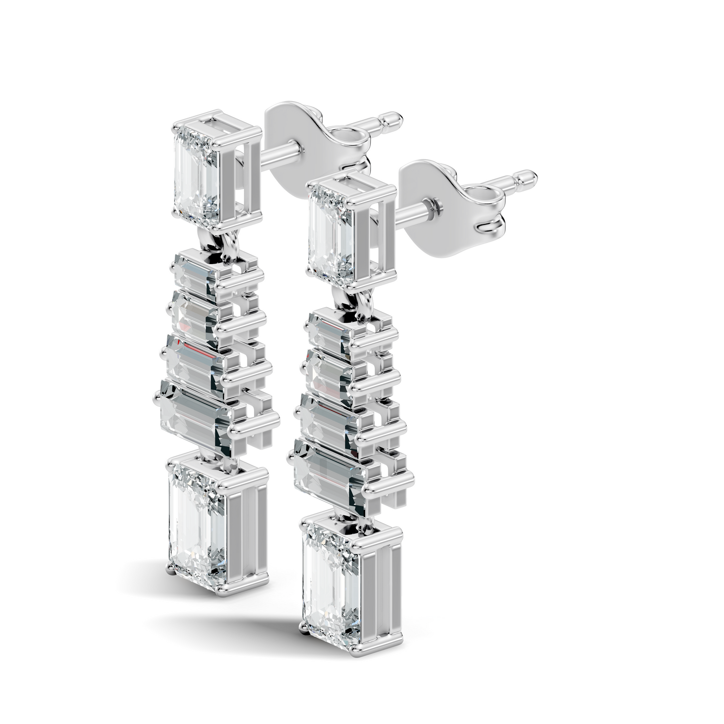 Women's 2.25 Ct Emerald Baguette Diamond Stud Earrings - Classic Drop Design