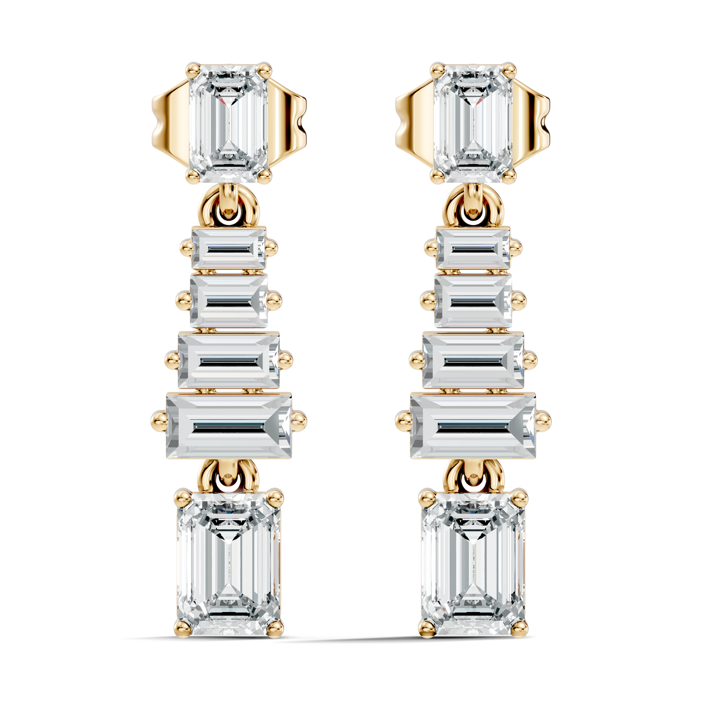 Women's 2.25 Ct Emerald Baguette Diamond Stud Earrings - Classic Drop Design