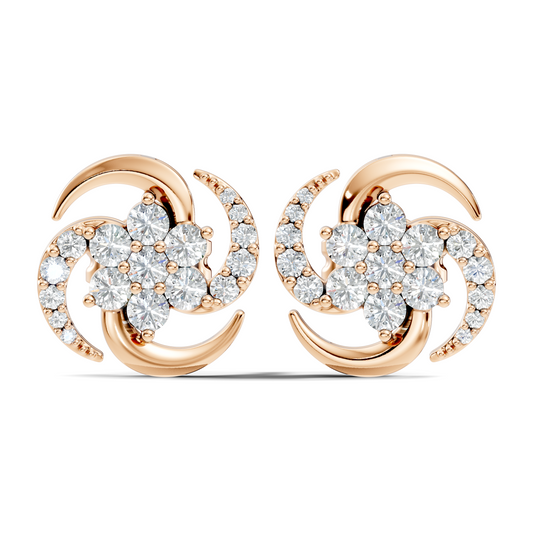 Timeless 14K Solid Rose Gold Floral Swirl Diamond Stud Earrings Everyday To Party Wear