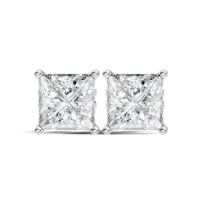 Princess Shape 1CT Solitaire Lab grown Diamond Stud Earrings For Her In 14k Solid Gold