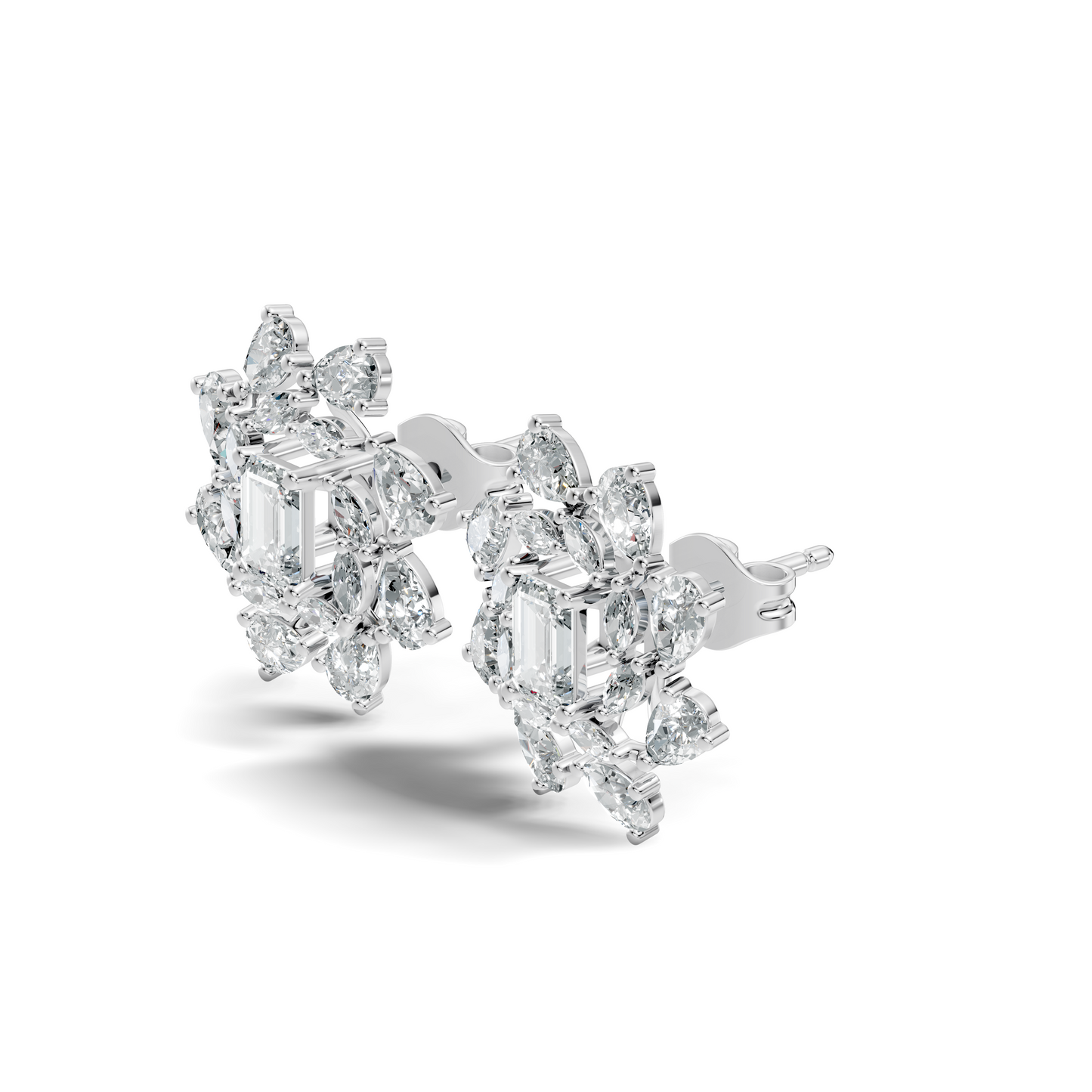 4.12Ct Marquise, Pear and Emerald  Shape Diamond Vintage Flower Shape Dainty Wedding  Earrings For Women's