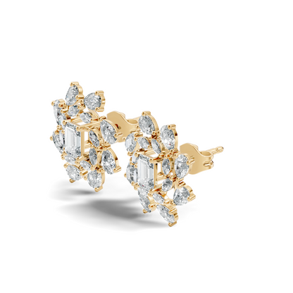 4.12Ct Marquise, Pear and Emerald  Shape Diamond Vintage Flower Shape Dainty Wedding  Earrings For Women's