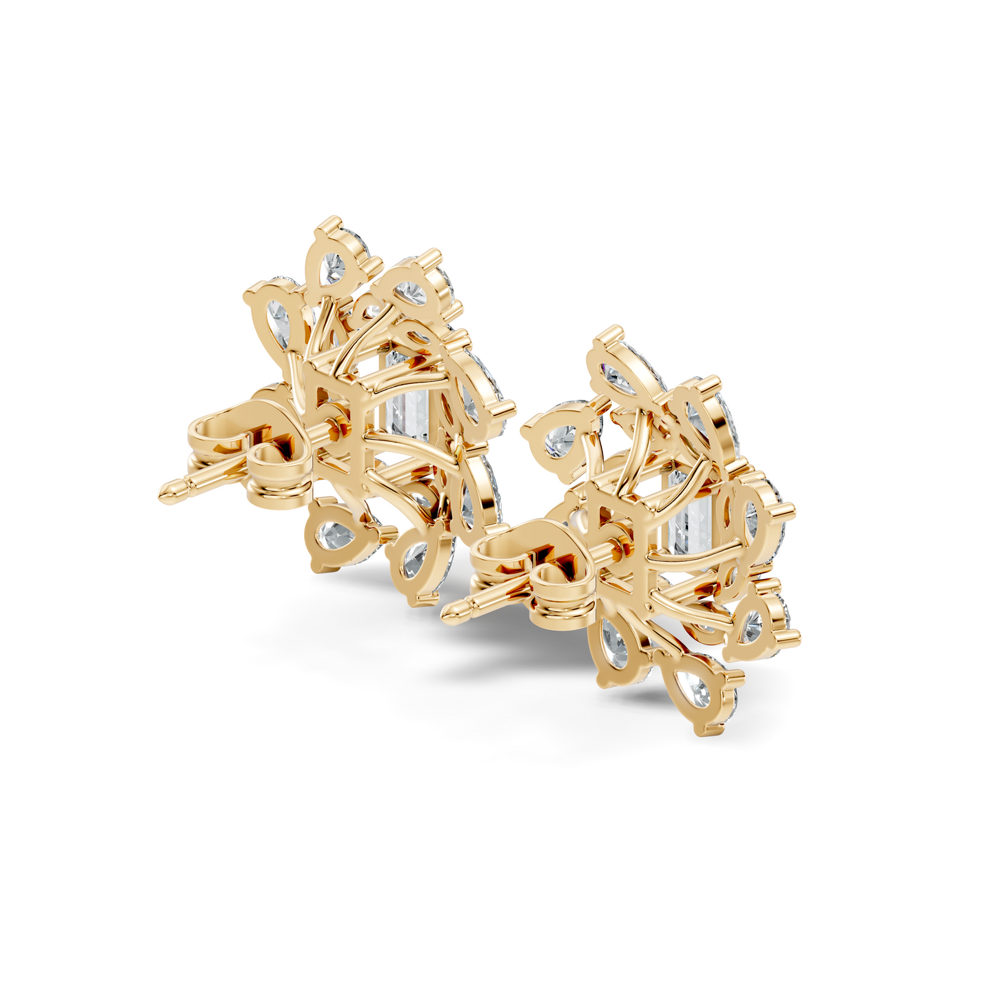 4.12Ct Marquise, Pear and Emerald  Shape Diamond Vintage Flower Shape Dainty Wedding  Earrings For Women's