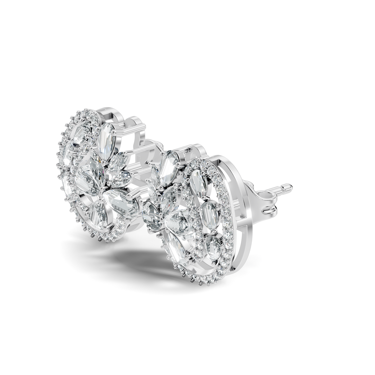 Vintage Marquise and Pear Diamond Stud Earrings In 18K Solid Yellow Gold For Her