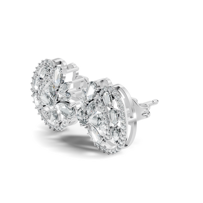 Vintage Marquise and Pear Diamond Stud Earrings In 18K Solid Yellow Gold For Her