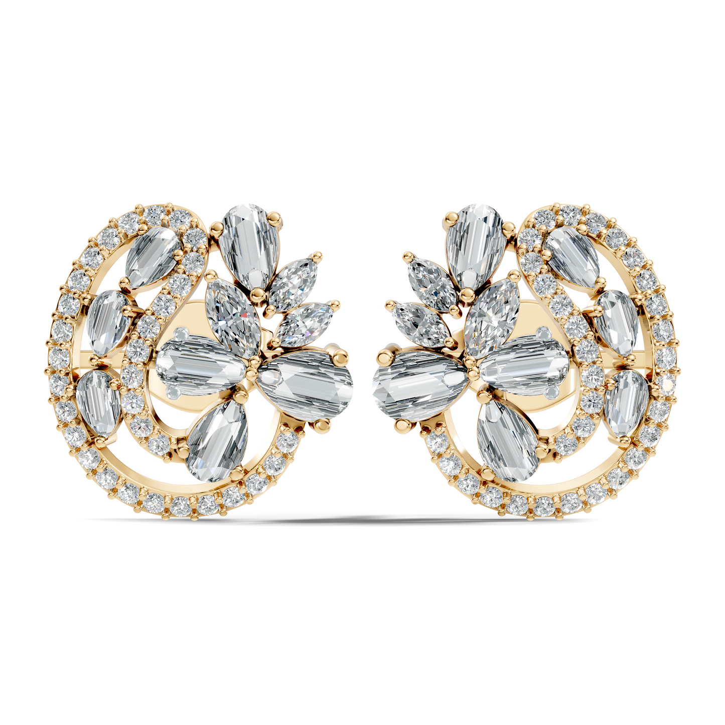 Vintage Marquise and Pear Diamond Stud Earrings In 18K Solid Yellow Gold For Her