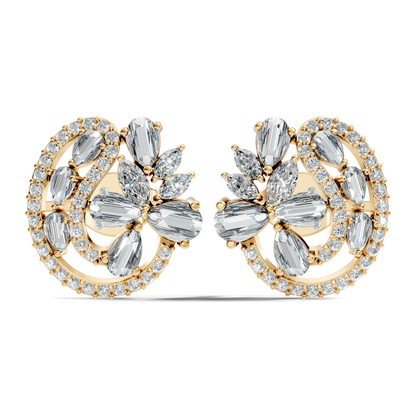 Vintage Marquise and Pear Diamond Stud Earrings In 18K Solid Yellow Gold For Her
