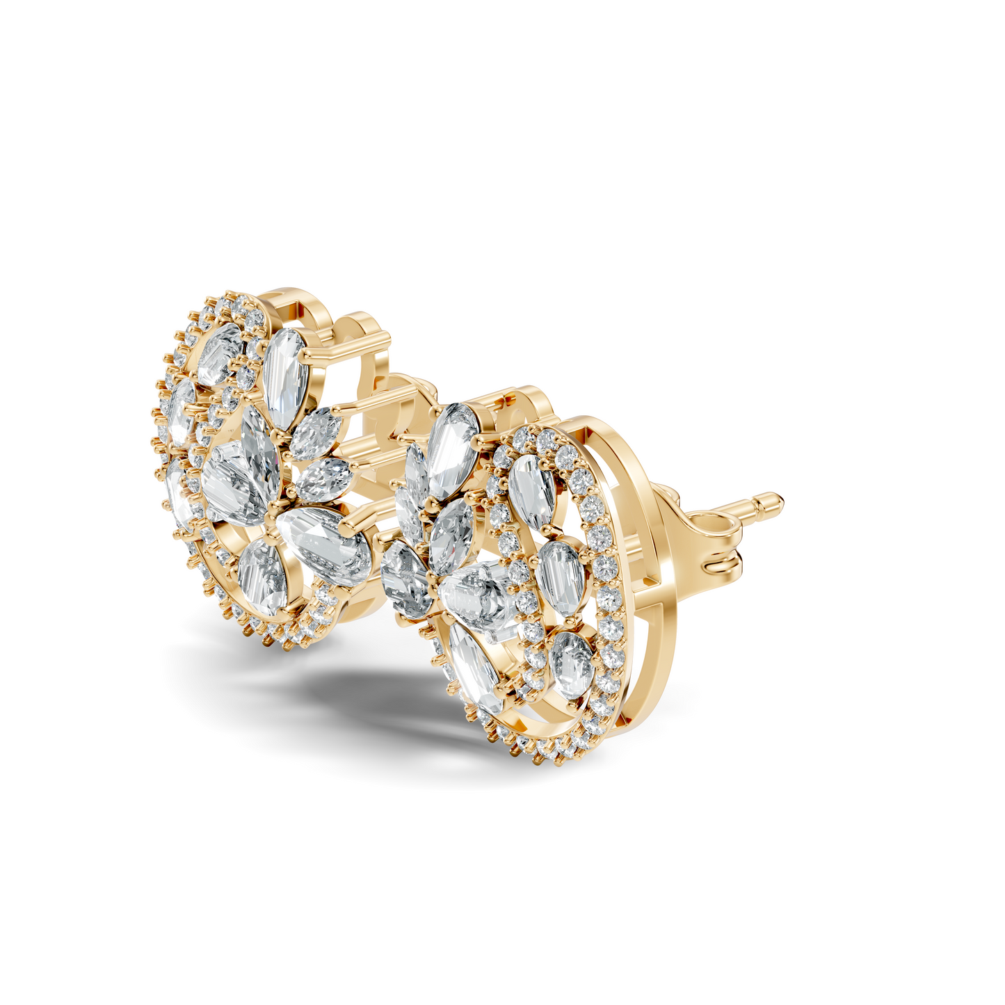 Vintage Marquise and Pear Diamond Stud Earrings In 18K Solid Yellow Gold For Her