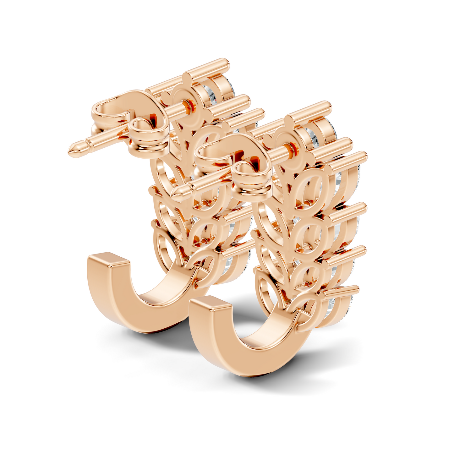 14K Gold Hoop Stud Earrings with Pear & Round Diamonds Elegant Gift for Her