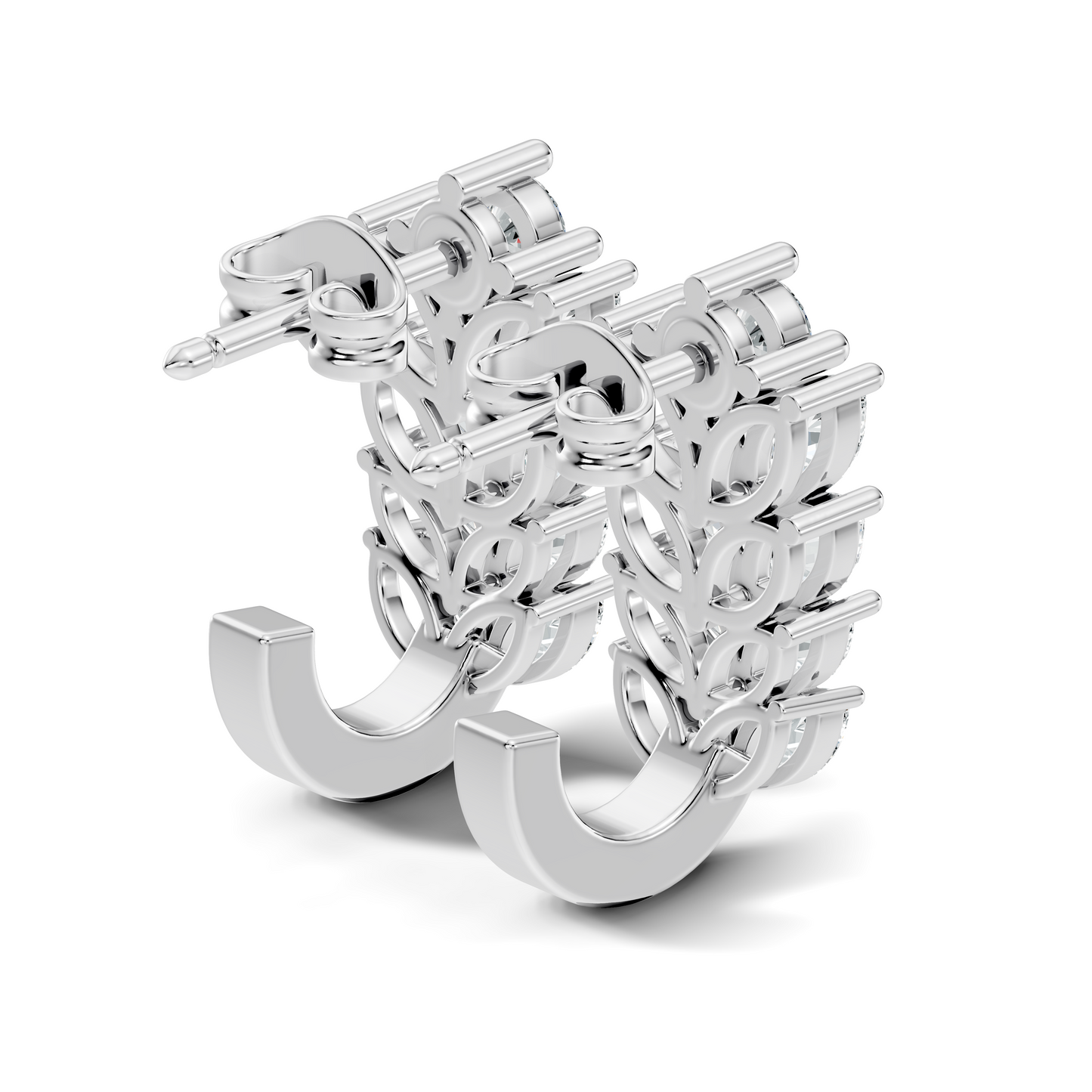 14K Gold Hoop Stud Earrings with Pear & Round Diamonds Elegant Gift for Her