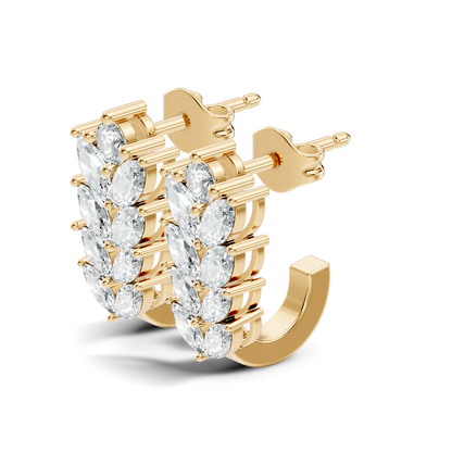 14K Gold Hoop Stud Earrings with Pear & Round Diamonds Elegant Gift for Her